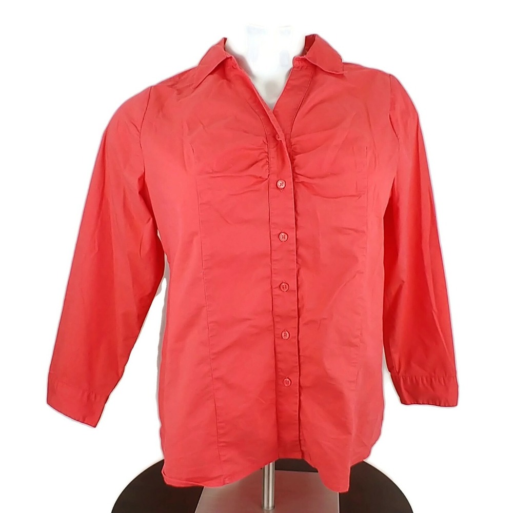 LANE BRYANT CORAL BUTTON FRONT COLLARED LONG SLEEVE BLOUSE WOMEN'S PLUS 20‎